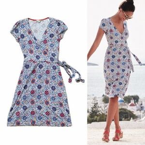 BODEN Medallion Floral Wrap Dress Size 6R Jersey Stretch Holiday